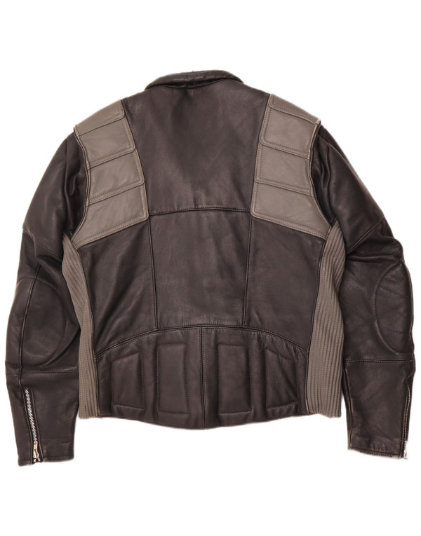 Jaqueta masculina de couro para motociclista MQP UK 46 3XL couro preto Colourblock