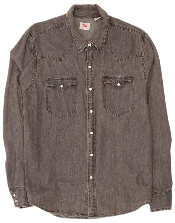 Camisa jeans masculina Levi's algodão cinza médio