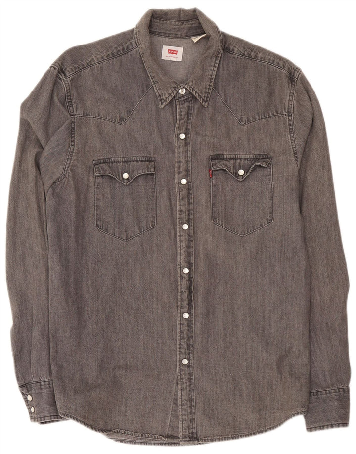 Camisa jeans masculina Levi's algodão cinza médio