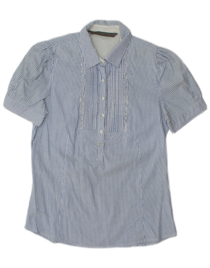 Pulôver feminino de manga curta Zara UK 10 listrado azul pequeno