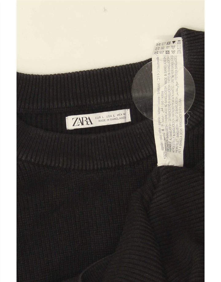 Zara Suéter masculino com gola canoa grande algodão preto