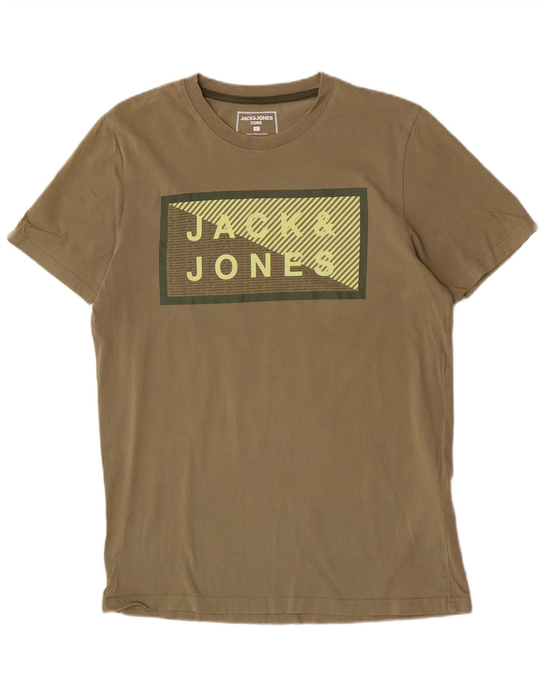 Camiseta gráfica masculina Jack & Jones Top grande de algodão cáqui