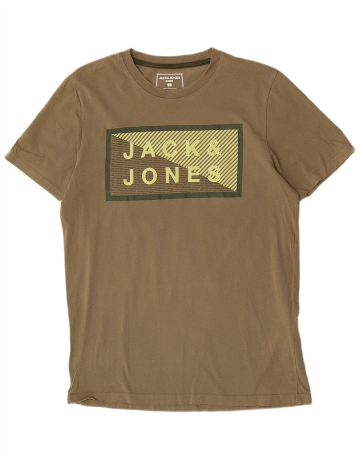 Camiseta gráfica masculina Jack & Jones Top grande de algodão cáqui