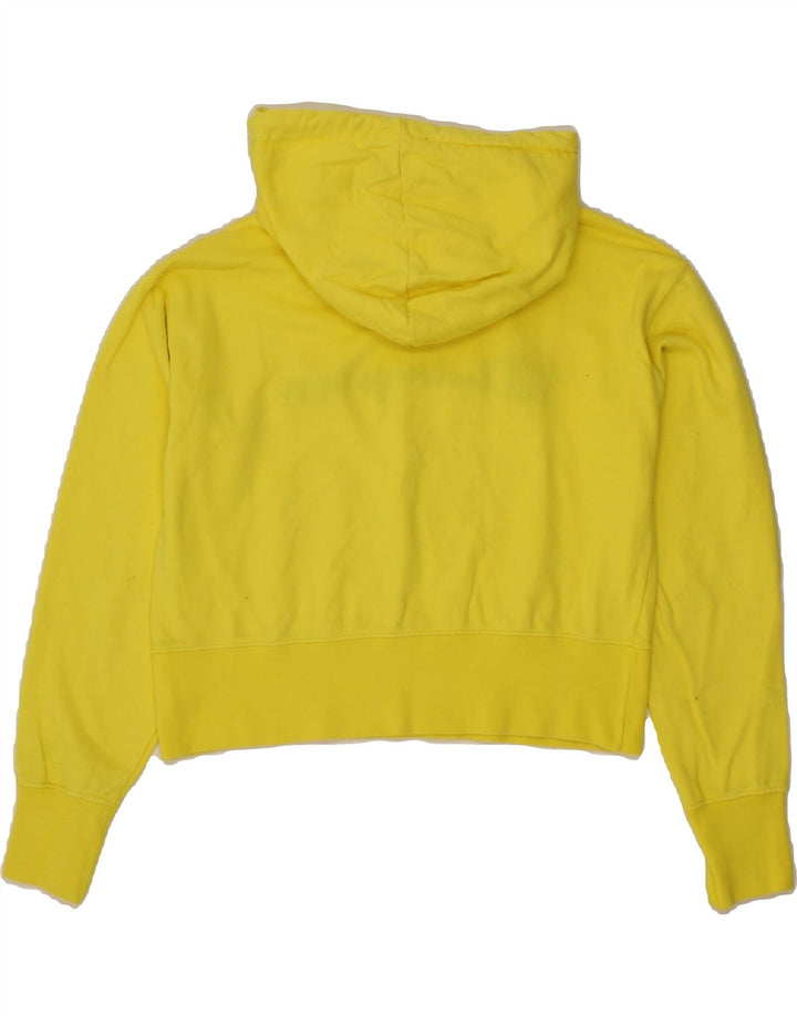 CHAMPION Womens Oversized Crop Graphic Hoodie Jumper UK 6 XS Yellow Vintage Champion and Second-Hand Champion from Messina Hembry 