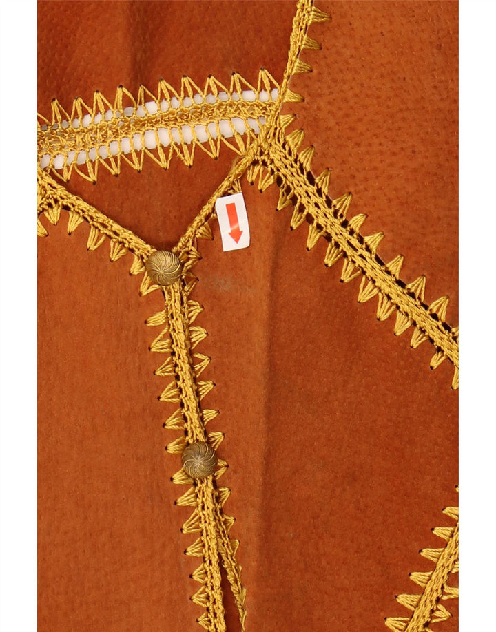 Colete de camurça vintage feminino UK 10 pequeno marrom