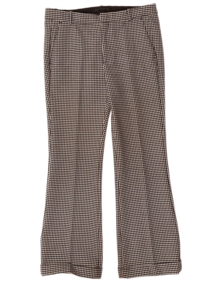 Calça feminina Zara Bootcut Chino médio W28 L29 poliéster preto guingão