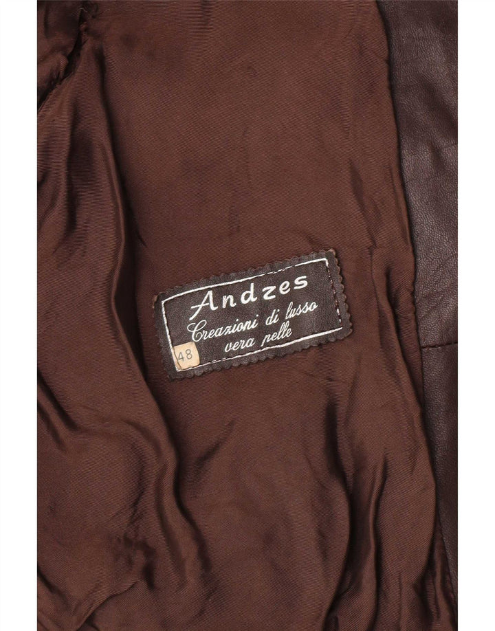 Jaqueta de couro bomber masculina vintage IT 48 couro marrom médio