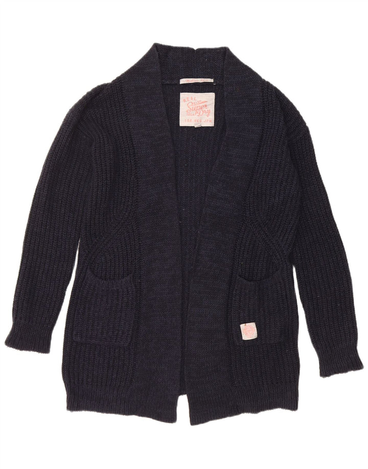 Superdry Suéter feminino oversized longline cardigã Reino Unido 10 pequeno azul marinho