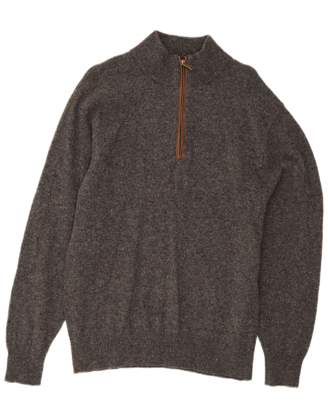 Suéter masculino Orvis com zíper e gola em lã manchada cinza médio
