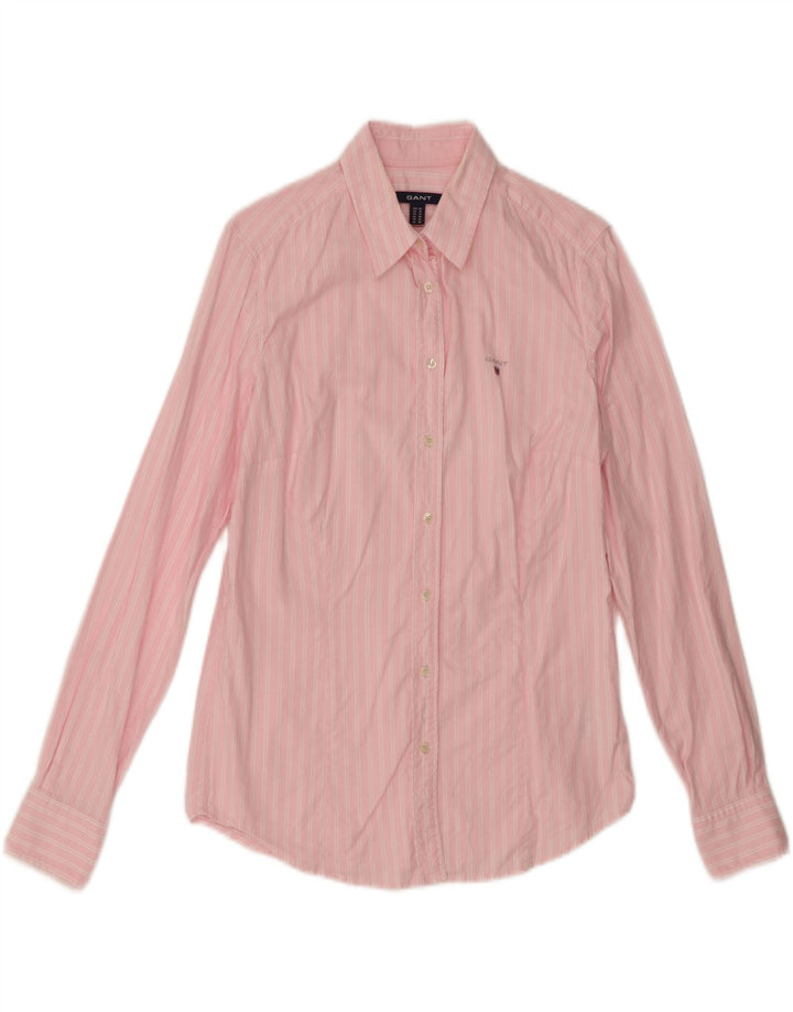Camisa feminina Gant UK 14 grande algodão listrado rosa