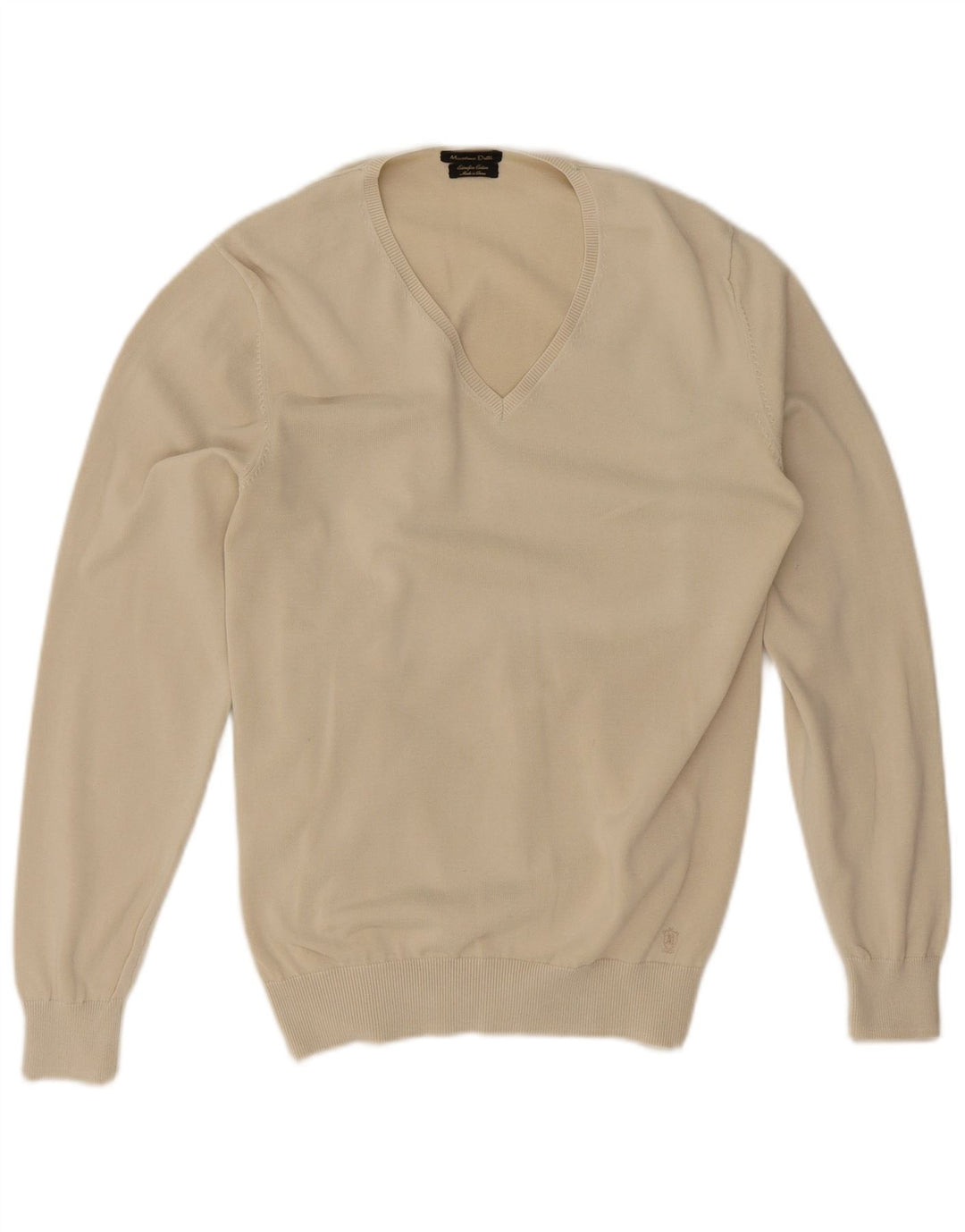 Suéter masculino Massimo Dutti com decote em V, algodão bege médio
