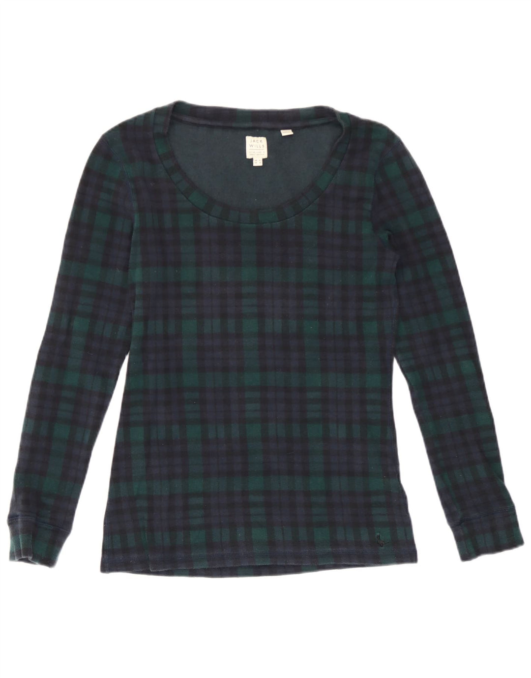 Jack Wills Top feminino de manga comprida Reino Unido 12 algodão xadrez verde médio