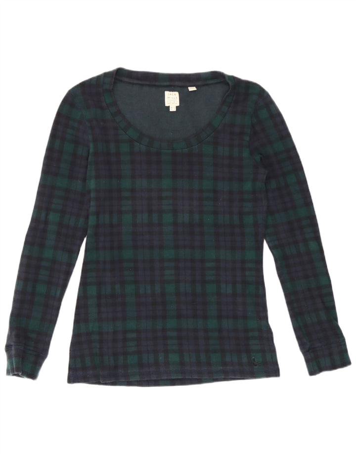 Jack Wills Top feminino de manga comprida Reino Unido 12 algodão xadrez verde médio