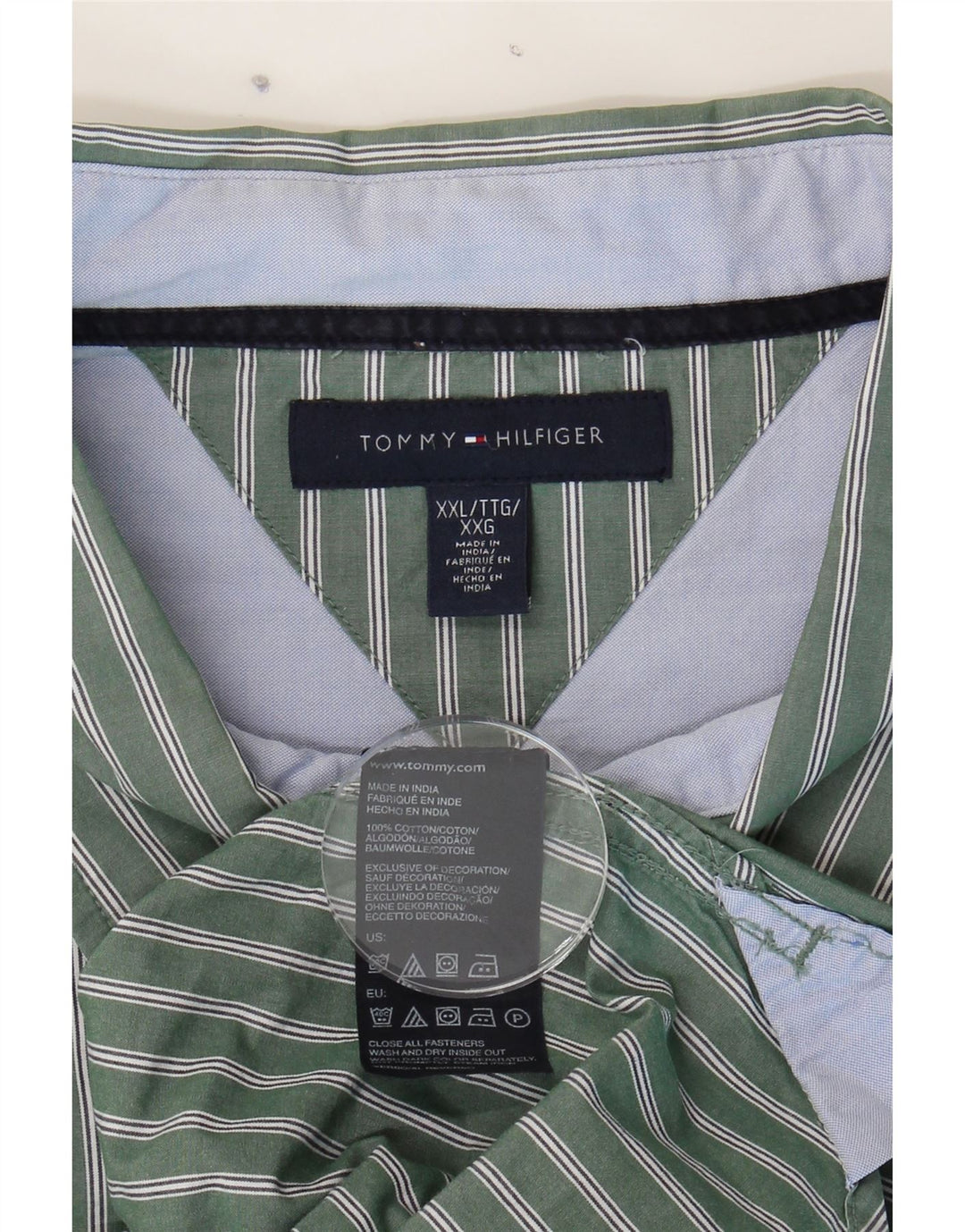 TOMMY HILFIGER Mens Shirt 2XL Green Pinstripe Cotton Vintage Tommy Hilfiger and Second-Hand Tommy Hilfiger from Messina Hembry 