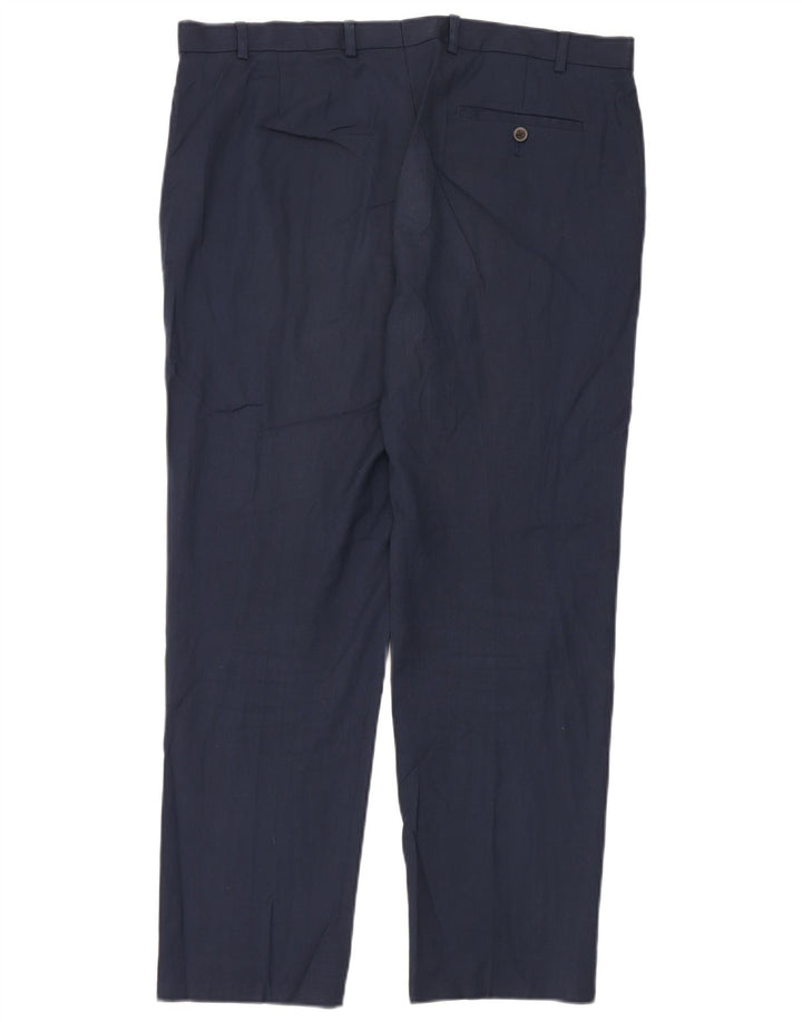 Calça masculina de terno reto Marks & Spencer W38 L31 azul marinho poliéster