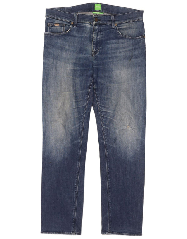 Hugo Boss Mens Straight Jeans W34 L32 Azul Algodão