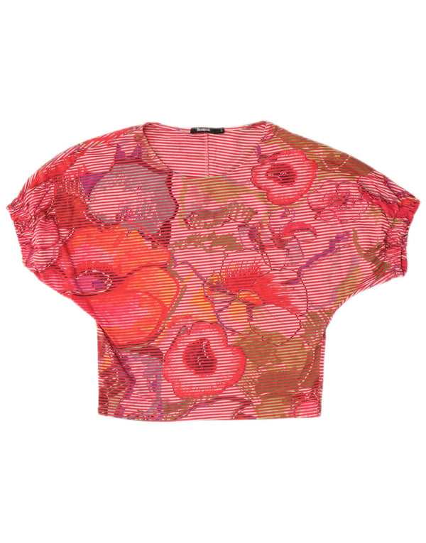 Desigual Womens Crop T-Shirt Top UK 10 Small Pink Floral