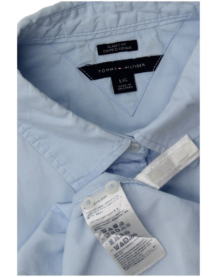 Camisa feminina Tommy Hilfiger Classic Fit grande algodão azul