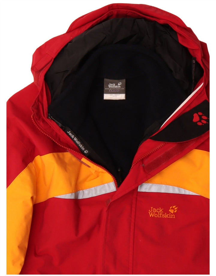 Jaqueta corta-vento gráfica Jack Wolfskin Boys 15-16 anos vermelho bloco colorido