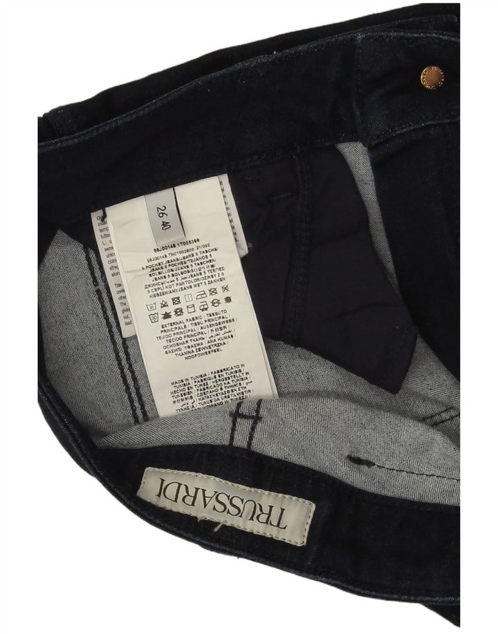 Trussardi Calça jeans feminina larga W26 L31 algodão azul marinho