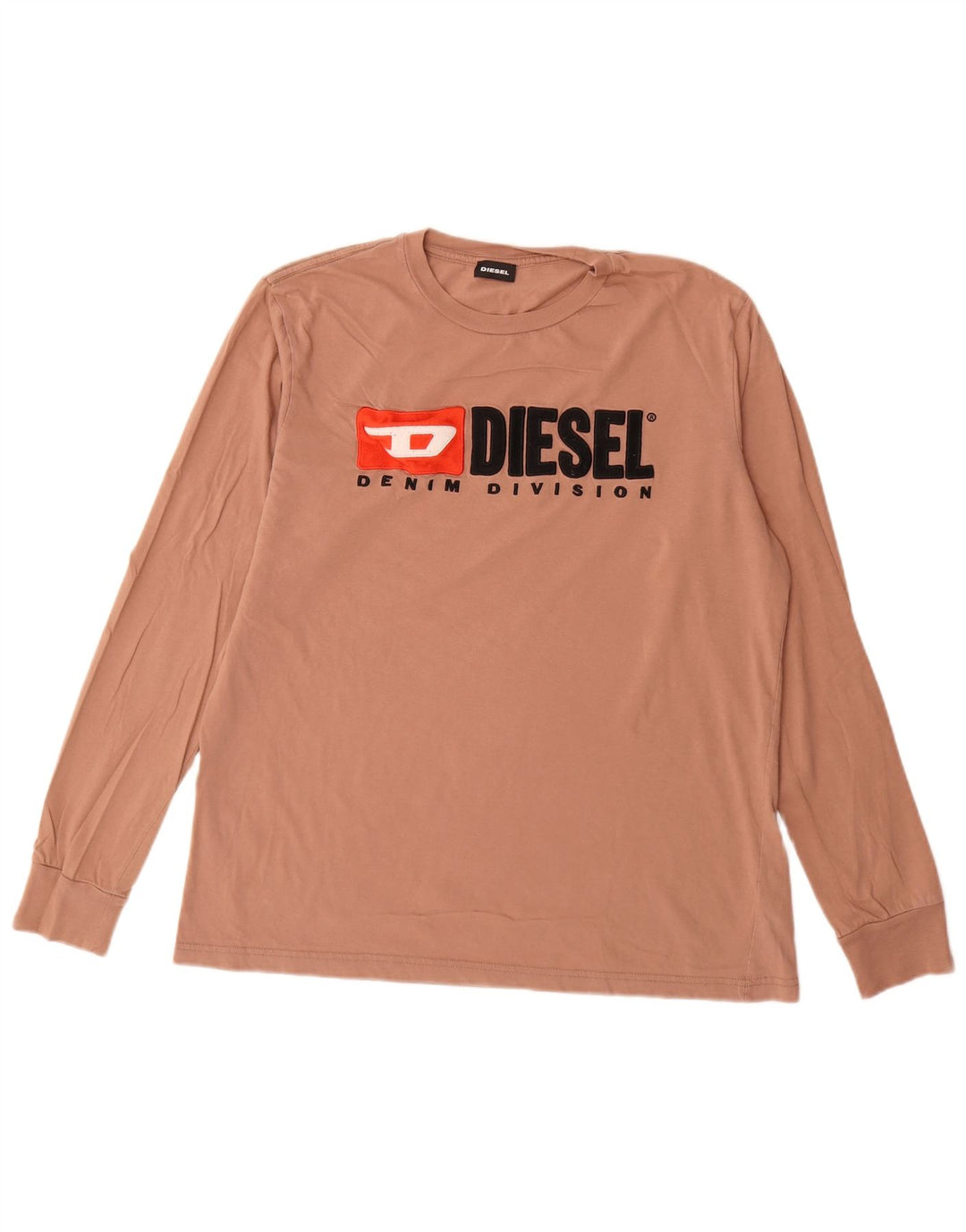 Top gráfico masculino Diesel manga comprida grande algodão marrom