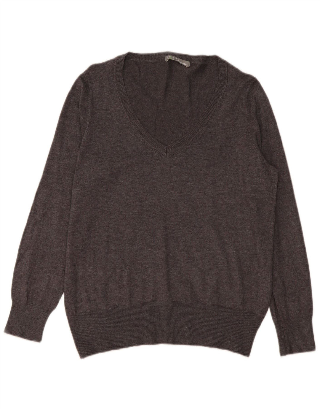 Suéter feminino Marks & Spencer com decote em V Reino Unido 16 grande viscose cinza