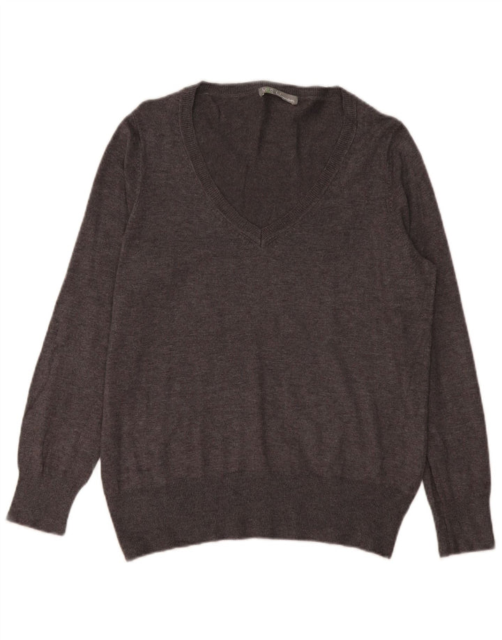 Suéter feminino Marks & Spencer com decote em V Reino Unido 16 grande viscose cinza