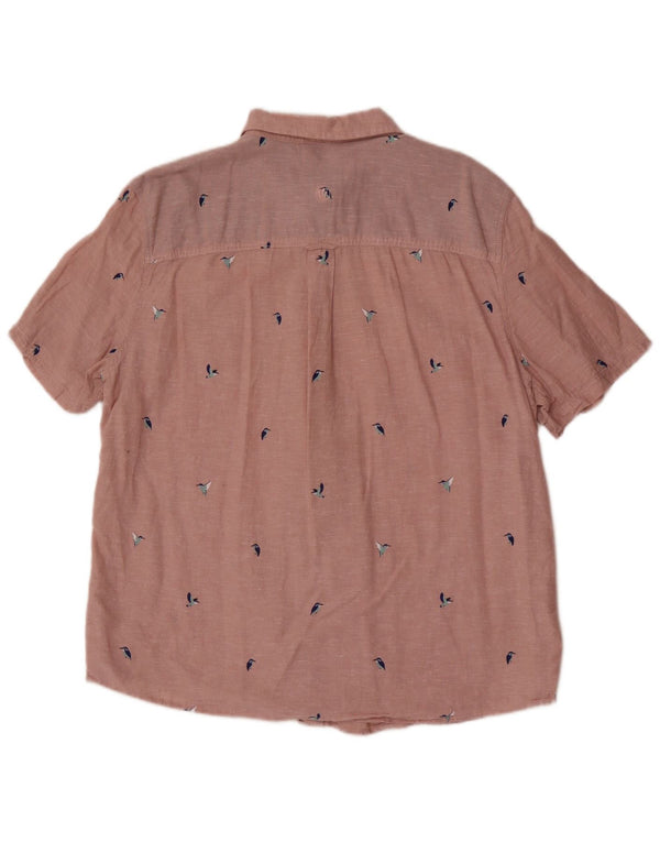 Camisa masculina de manga curta Fat Face Regular Fit XL rosa linho pássaro