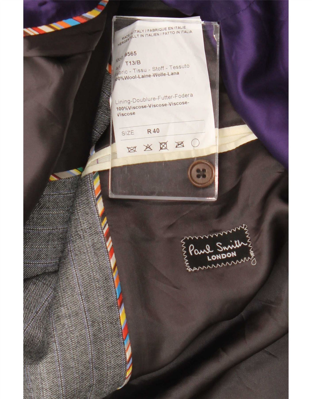 Jaqueta blazer masculina de 2 botões Paul Smith Reino Unido 40 lã listrada cinza grande