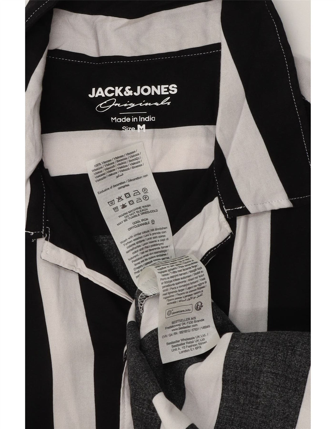 Camisa masculina de manga curta Jack & Jones média preta listrada viscose