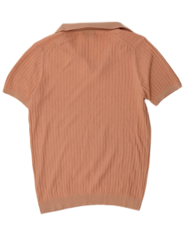 Suéter masculino MASSIMO DUTTI de manga curta com gola polo rosa médio