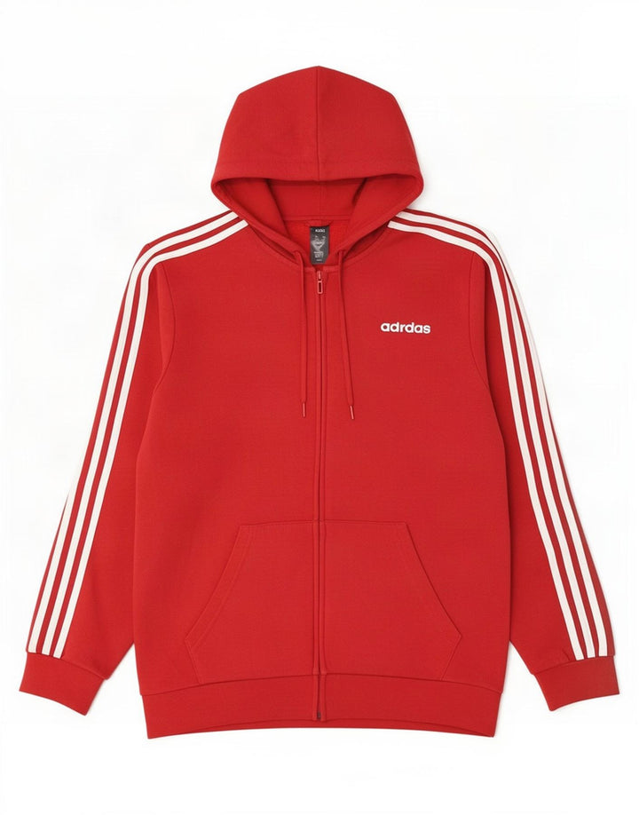 Adidas masculino zip moletom com capuz médio algodão vermelho