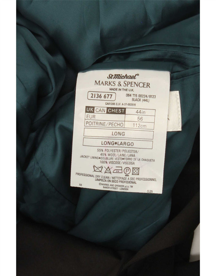 Jaqueta blazer masculina Marks & Spencer longa de 2 botões Reino Unido 44 XL preto poliéster