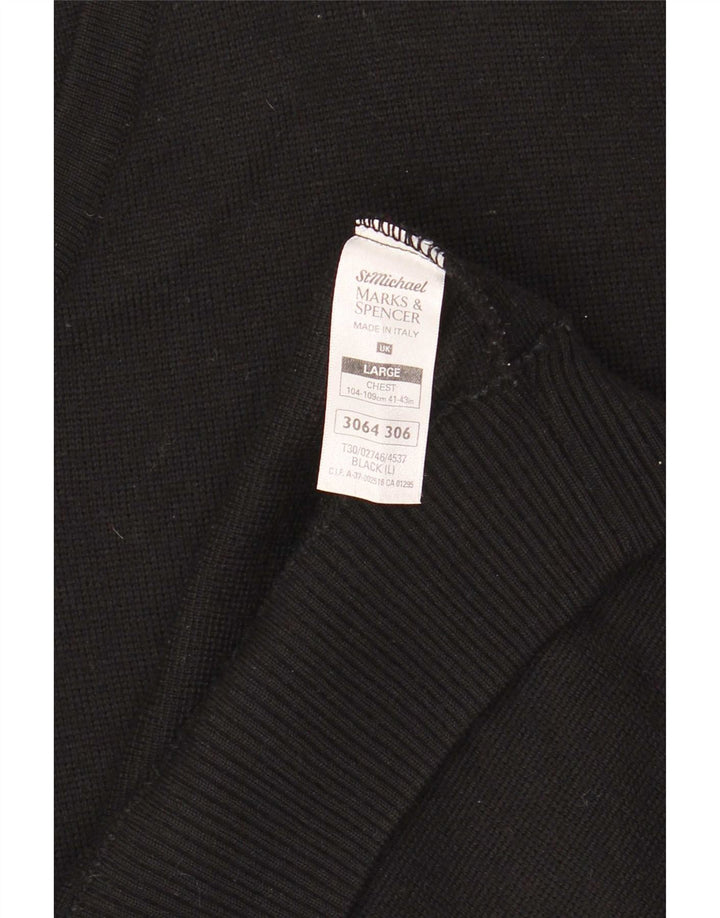 Suéter masculino Marks & Spencer com decote em V grande lã listrada preta