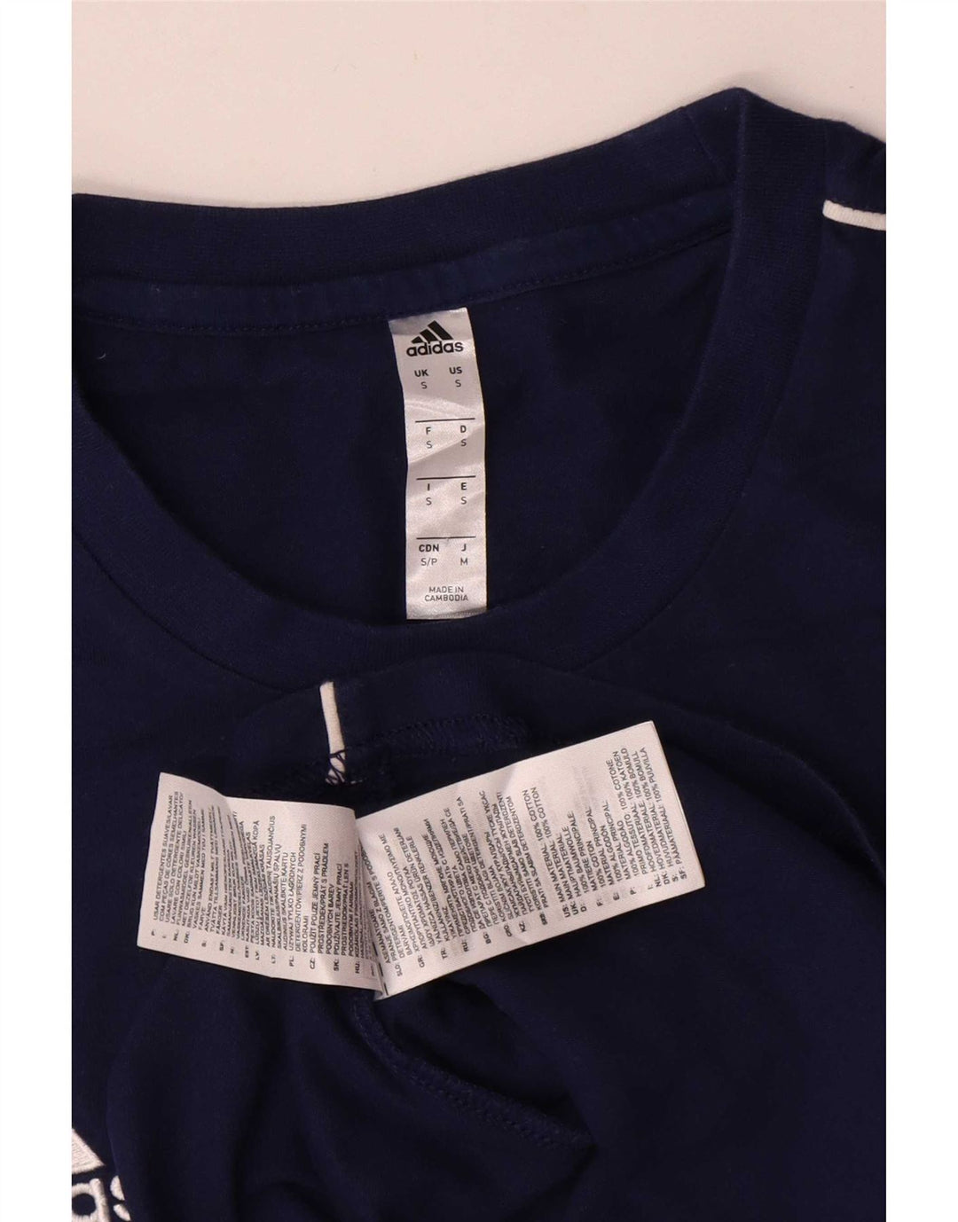 Adidas Mens Camiseta Top Pequeno Algodão Azul Marinho