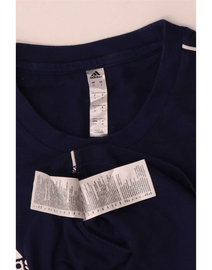 Adidas Mens Camiseta Top Pequeno Algodão Azul Marinho