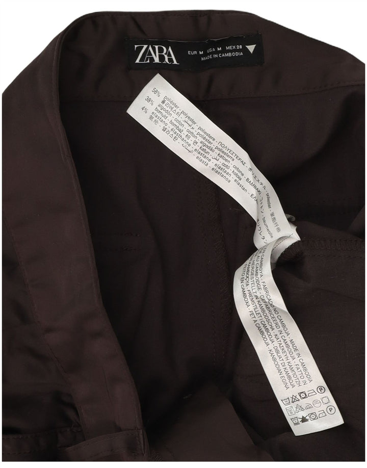 Calça cargo feminina Zara com perna larga, médio W28 L32 marrom poliéster