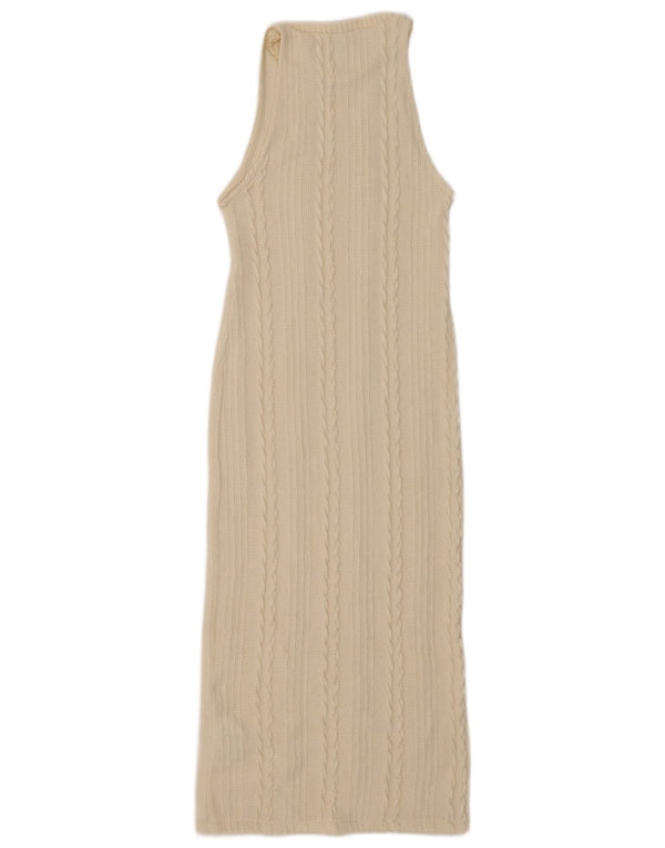 Vestido bodycon feminino sem mangas Zara UK 10 pequeno poliéster bege