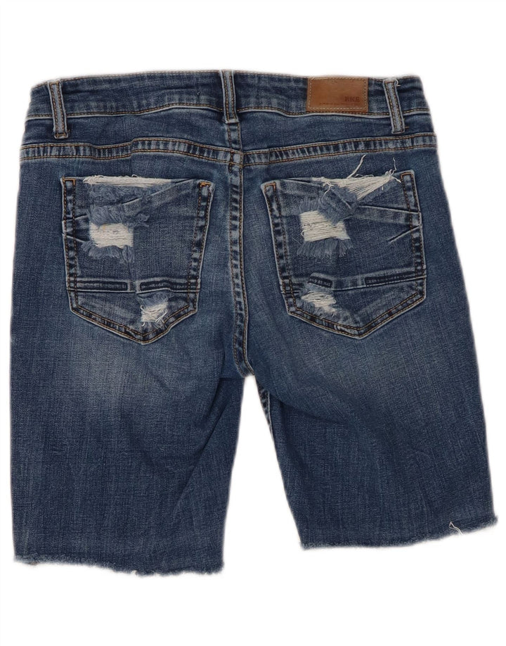 Shorts jeans feminino BKE Stella cintura baixa envelhecido W28 algodão azul médio