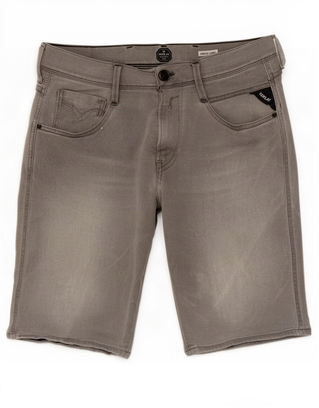 Replay Mens Anbass Denim Shorts W32 Médio Algodão Cinza