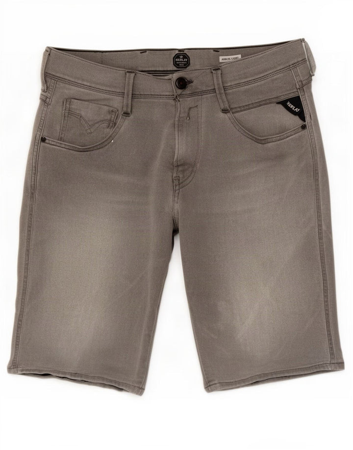 Replay Mens Anbass Denim Shorts W32 Médio Algodão Cinza