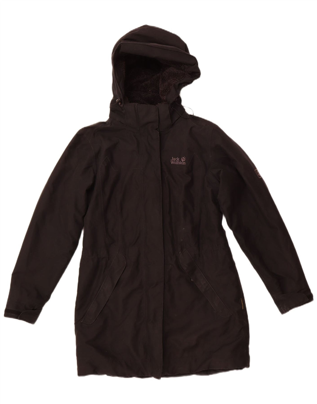 Jaqueta corta-vento feminina com capuz JACK WOLFSKIN Reino Unido 12/14 médio preto