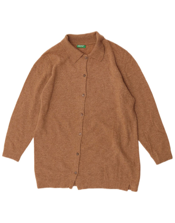 Suéter cardigã oversized feminino Benetton Reino Unido 6 XS lã virgem marrom