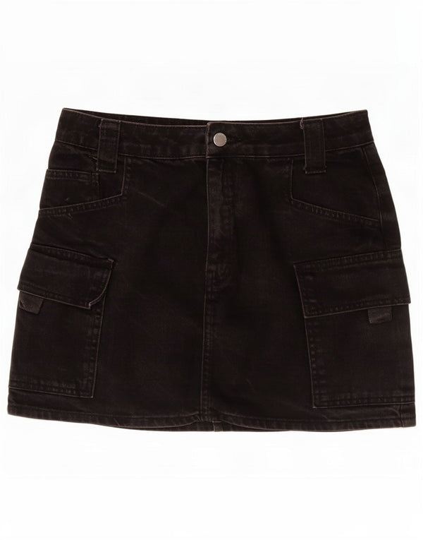 Mini saia cargo jeans feminina Topshop Reino Unido 10 pequena W30 algodão preto