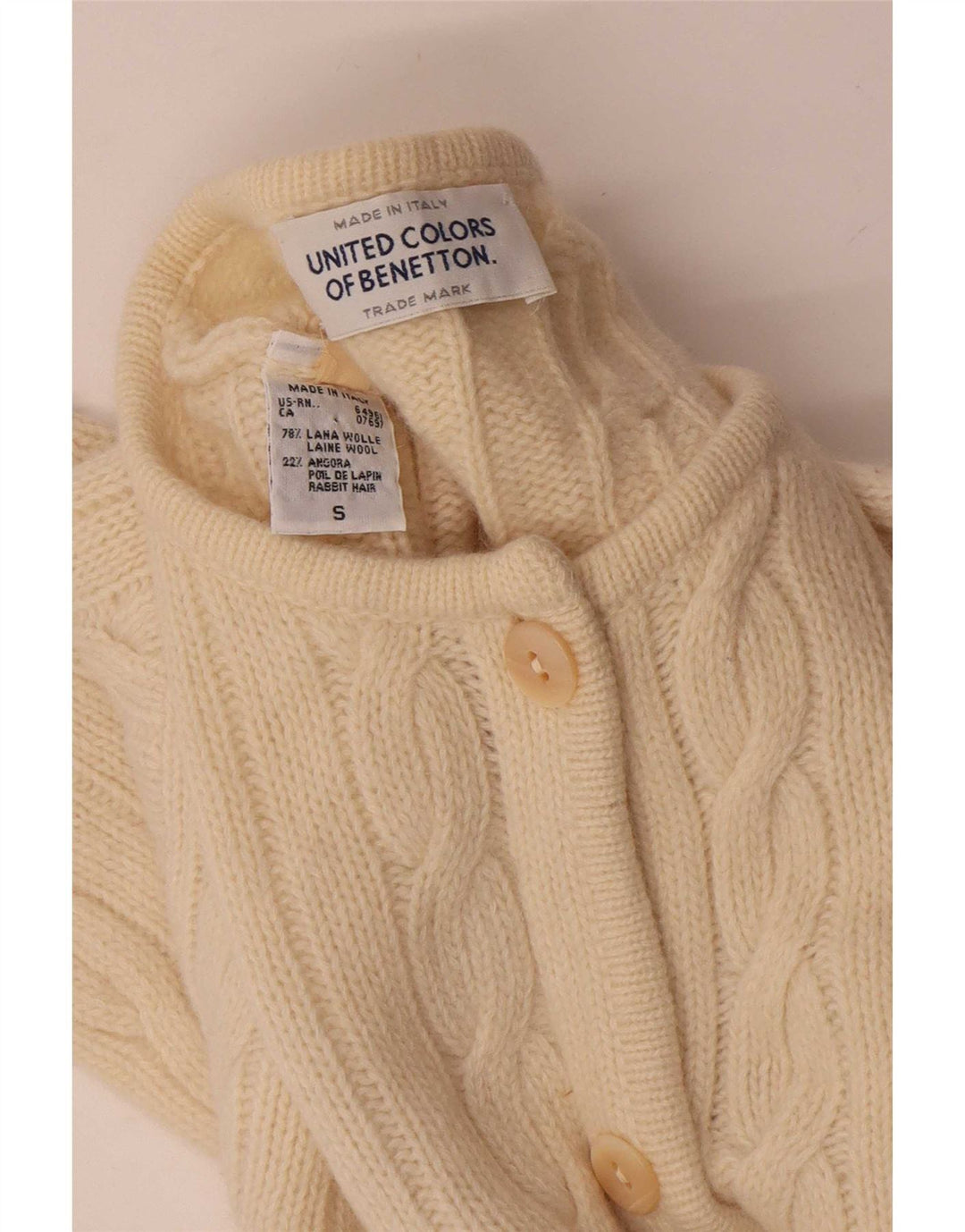 Suéter cardigã oversized feminino Benetton Reino Unido 10 pequeno lã branco