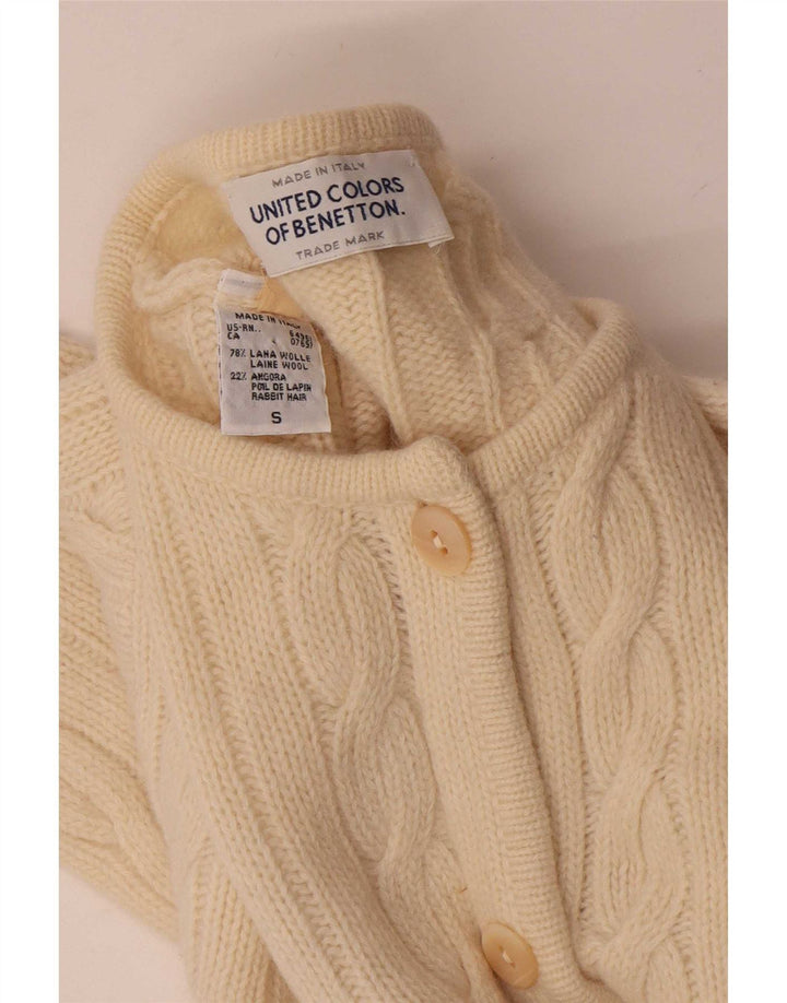 Suéter cardigã oversized feminino Benetton Reino Unido 10 pequeno lã branco