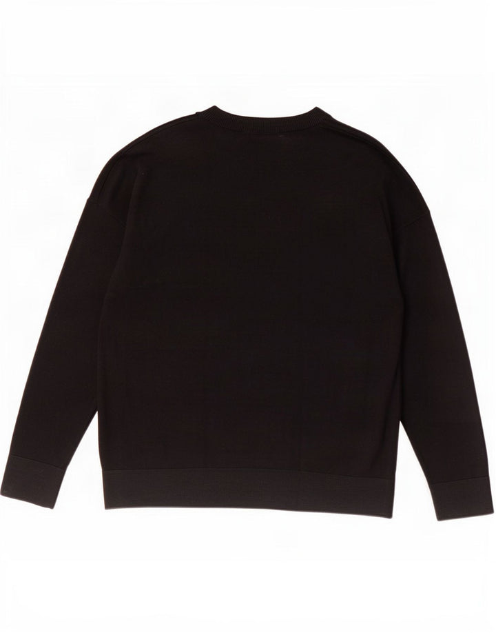 Suéter masculino Marks & Spencer com decote em V, lã merino preta média