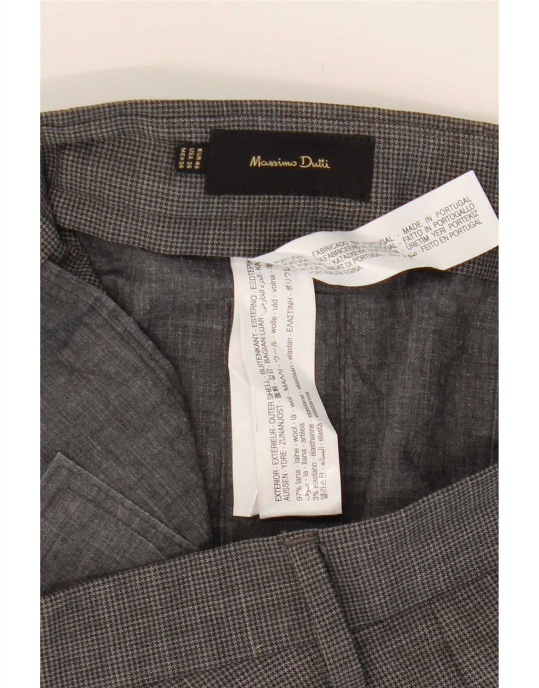 Calça masculina Slim Suit Massimo Dutti EU 46 XL W36 L33 cinza Houndstooth