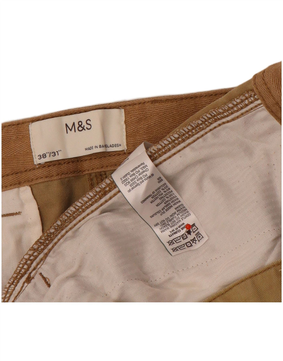 Calça cargo reta masculina Marks & Spencer W38 L31 algodão marrom