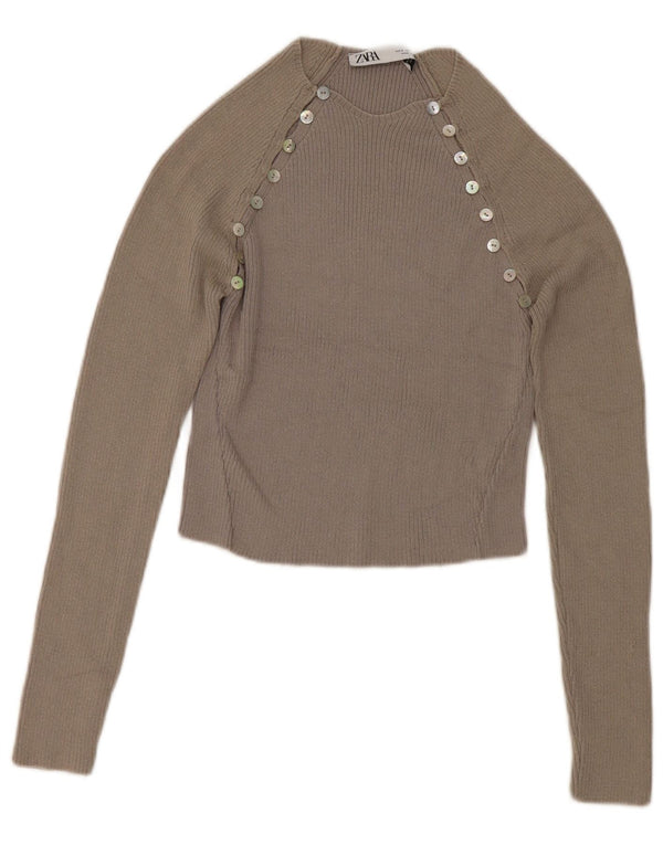 Top cropped feminino Zara manga comprida Reino Unido 8 pequeno cinza colorblock viscose